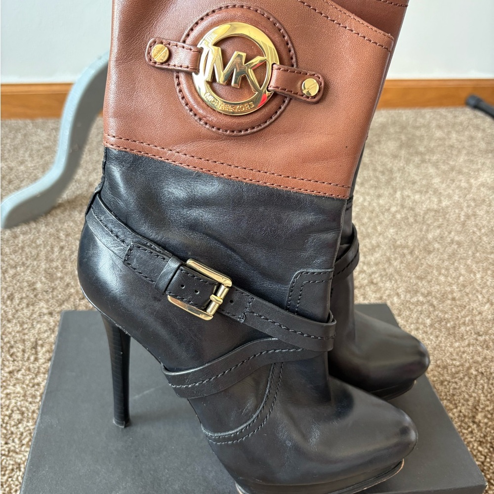 Michael Kors Black and Brown Heeled Boots